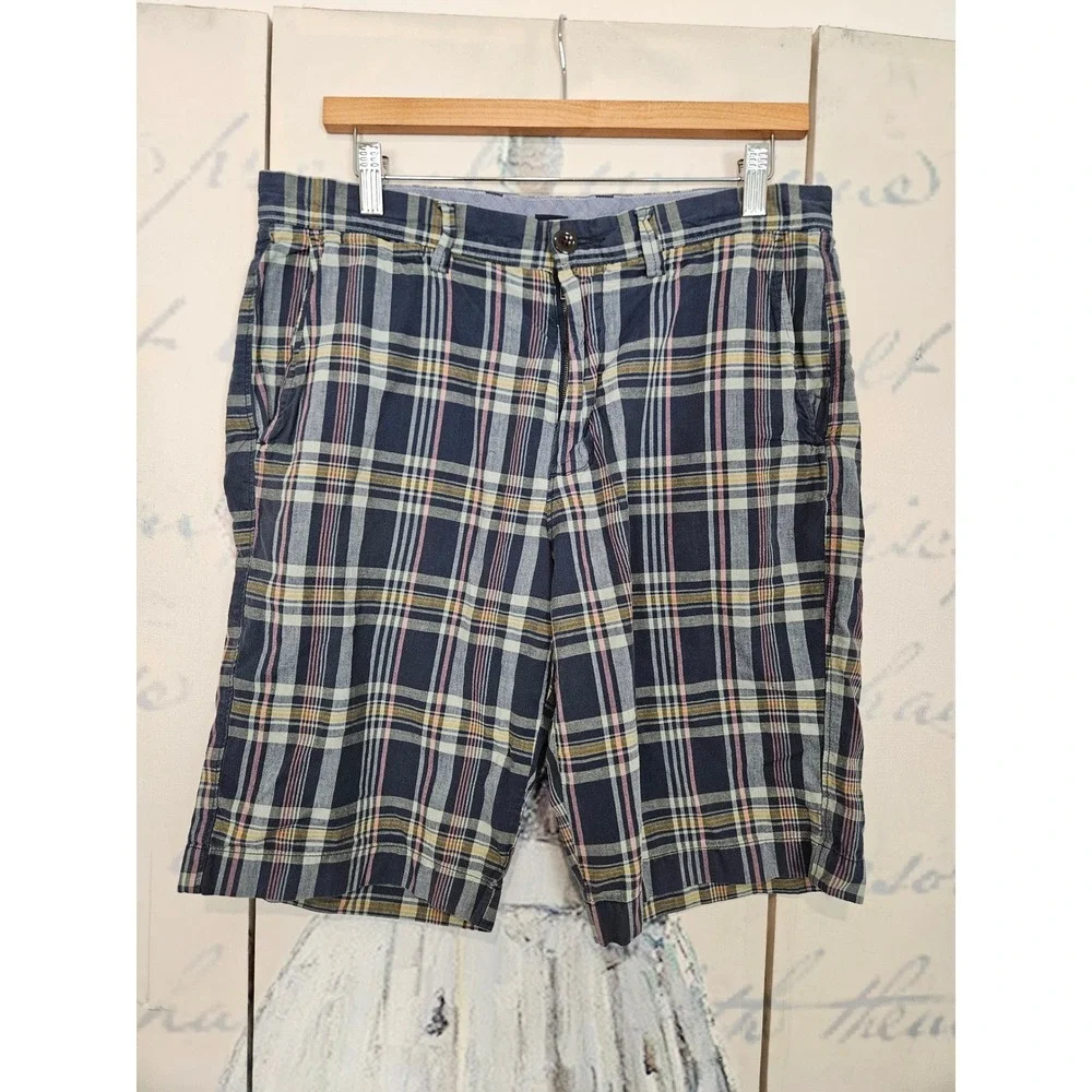 J.Crew Club Short 32 Navy Blue Plaid Cotton Casual Preppy Summer Shorts